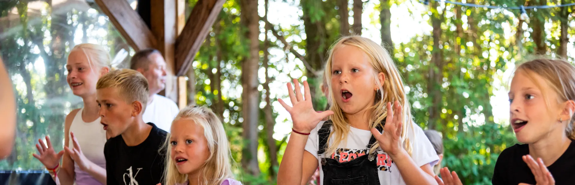 Kinderen dansen bij het animatieteam - Kindercamping de Zandhegge