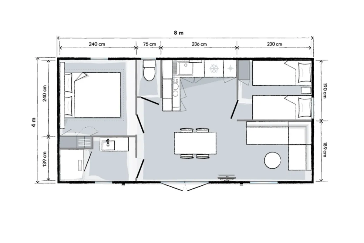 Plattegrond Veluwse veranda chalet 4 persoons 122a 151 2